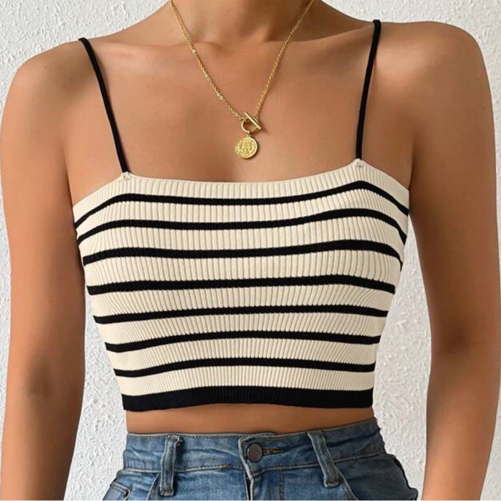 Striped Pattern Crop Cami Knit Top